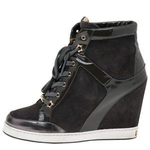 Size 9 JIMMY CHOO Panama Suede & Patent Wedge Sneaker